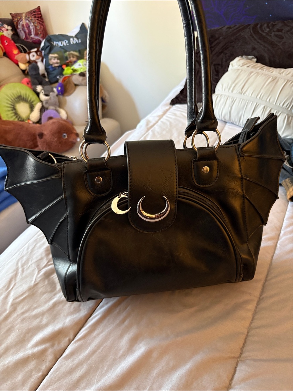 Black Crescent Accent Batwing Shoulder Bag